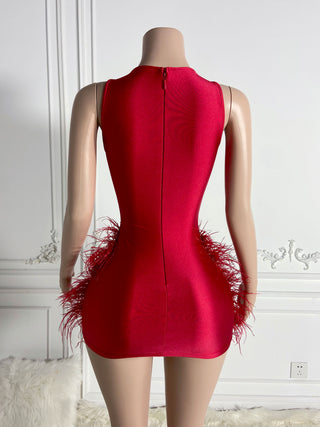 Ships in 1 to 3 Days - Glamorous Feathered Mini Dress with Jewel Embellishments