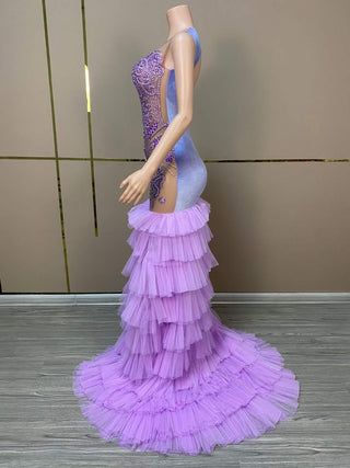 Exquisite Sheer Beaded Mermaid Gown with Tiered Ruffle Train