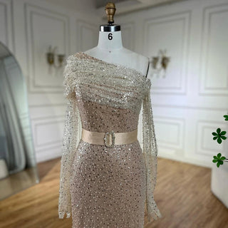 rabia Caramel Mermaid One Shoulder Luxury Beaded Evening Dresses Gowns: 2024 For Women Wedding Party