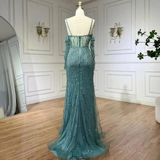 Grey Mermaid Spaghetti Strap Evening Gown: Luxury Beaded Elegance for Weddings and Parties 2024