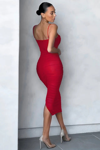 Ships in 1 to 3 Days - Bodycon Midi Dress with Spaghetti Straps