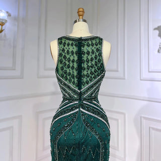 Ready To Ship : Green Elegant Mermaid Split Feathers Beaded Formal Arabic Luxury Prom Dress for Women Party 2024