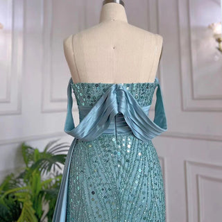 Oceanic Allure: Strapless Turquoise Mermaid Gown with Lace Beading and Detachable Skirt 2024