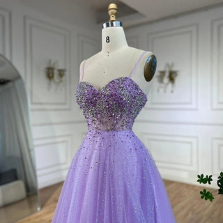 Arabic Lilac Spaghetti Strap A-Line Beaded Luxury Dubai Evening Dresses Gowns for Women's Party 2024