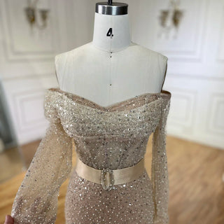 Arabic Nude Elegant One Shoulder Beaded Luxury Dubai Evening Dresses Gowns For Women Wedding Party 2024