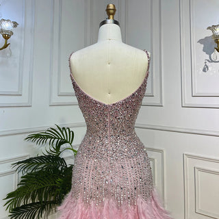 Elegance in Pink: 2024 Mermaid Mini Evening Dress with Sweetheart Neckline, Spaghetti Straps, Beading, and Feather Detail - Perfect for Women's Parties