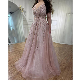 2024 Rose Gold Long A-Line Spaghetti Strap Celebrity Prom Dress: Perfect for Graduation, School Parties, and Beyond