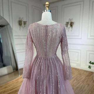 Arabic Pink Mermaid Beaded Evening Dress with Overskirt Luxury Gowns 2024 for Women's Wedding Party