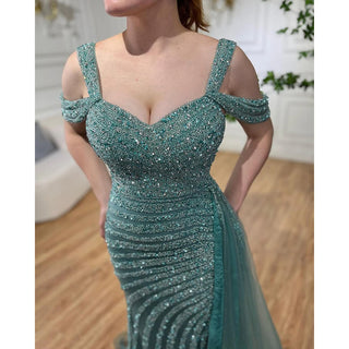 Arabic Caramel Mermaid High Split Elegant Beaded Luxury Evening Dress Gown for Women Party 2024