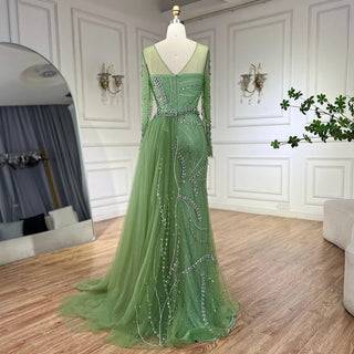 Ships in 1 to 3 Days - 2024 Arabic Nude Elegant Mermaid Evening Gown with Beaded Skirt and Lace-Up Back Women's Wedding Party Dress