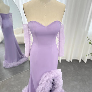 Lilac Ruffles Mermaid Arabic Dubai Evening Dresses for Women's Wedding Party: 2024 Elegant Long Formal Gowns