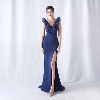 Sexy V-Neck Ruffle Celebrity Maxi Dress - Long Evening Party Dress for Women