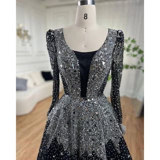 Muslim Black A-Line Evening Gown: Luxurious Sequined and Beaded Elegance for Women's Wedding Party 2024