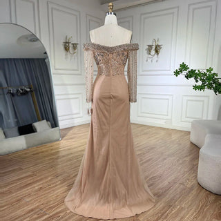 Ships in 1 to 3 Days - Nude Mermaid Elegant Overskirt Beaded Luxury Dubai Evening Dress Gown 2024 For Women Wedding Party