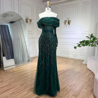 Ships in 1 to 3 Days - Arabic Nude Mermaid Evening Gown: One-Shoulder Beaded Luxury Dubai Design for Women's Wedding Party