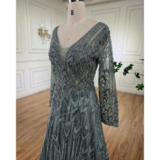 Navy Opulence: Luxury Crystal Evening Dresses for 2024 in Elegant Sage Green, Perfect for Plus Size Women's Wedding and Formal Parties.