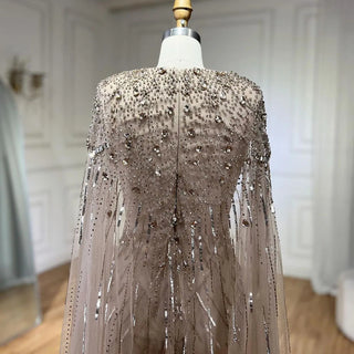 Ships in 1 to 3 Days – Dubai's Luxe Elegance: Sage Green Evening Dresses with Cape, Fuchsia Crystal, and Gold Accents for Women's Weddings and Formal Parties (2024)