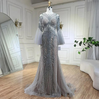 Nude Mermaid Prom Dress 2024 with Long Sleeves, Sparkling Sequined Beading - Luxury Elegance