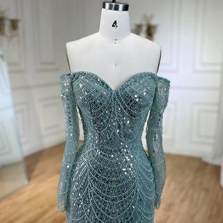 Dubai Nude Elegant Mermaid Evening Gown: Arabia Luxury Beaded for Women's Wedding Party 2024