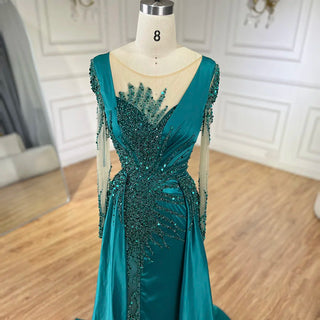 Ships in 1 to 3 Days - Luxury Dubai Green Mermaid Lace Beaded Satin Evening Dresses Formal Gowns 2024 For Woman Wedding Party