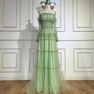 Ships in 1 to 3 Days - Dubai Arabic Sage Green Mermaid Evening Gown with Beaded Detailing - Luxury Party Dress for Women's Weddings 2024