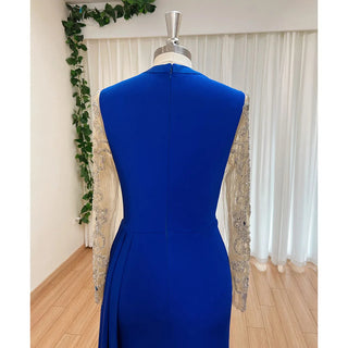 Blue Muslim Mermaid Luxury Evening Dress 2024 with Beaded Arabic Elegance - Ideal for Women's Wedding Party