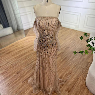 Ships in 1 to 3 Days - 2024 Arabia Gold Mermaid Luxury Beaded Off-Shoulder Dubai Evening Dress - Gown for Women's Wedding Party