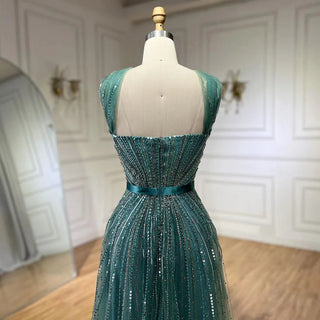 Dubai Azure: 2024 Turquoise Spaghetti Strap A-Line Luxury Beaded Evening Dress - Gown for Women's Wedding Party