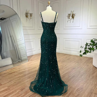 Green One Shoulder Mermaid Elegant Beaded Luxury Evening Dress Gown for Women's Wedding Party 2024