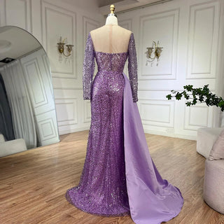 Mermaid Evening Dress Gown with Overskirt and Pearls Beaded Detailing