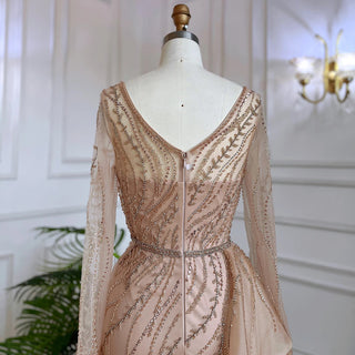 2024 Nude Mermaid Evening Gown: Sexy High Split, Beaded Detail, and Accompanying Skirt for Women's Wedding Celebrations