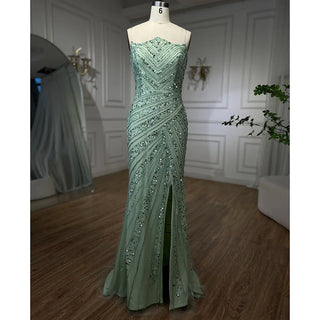 Luxurious Mint Beaded Mermaid Evening Dress Gown 2024: for Women Wedding Party