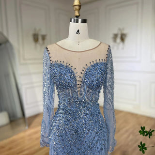 Dubai Arabian Blue Elegance: 2024 Mermaid Luxury Beaded Pearls Evening Gown - Elegant Dress for Women's Wedding Party