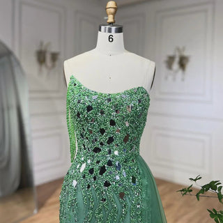 Green Mermaid Evening Gown 2024: Spaghetti Straps, High Split, Beaded Sequined for Women's Party