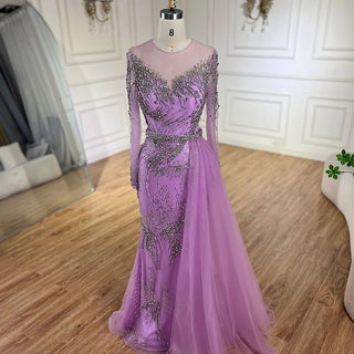 Elegant Purple Mermaid Evening Gowns with Beaded Skirt and Lace-up Detail - Women's Wedding Party 2024