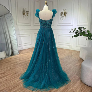 Arabic Elegant Purple Beaded A-Line Evening Gown 2024 Boat Neck Luxury Dress for Women Long Party Dress