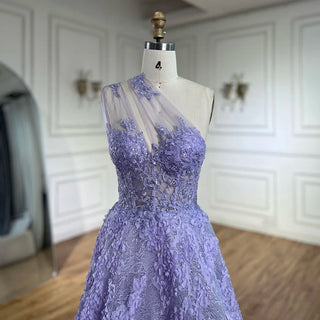 Ships in 1 to 3 Days - 2024 Arabic Lilac One-Shoulder A-Line Lace Appliques Luxury Prom Dress for Women's Party