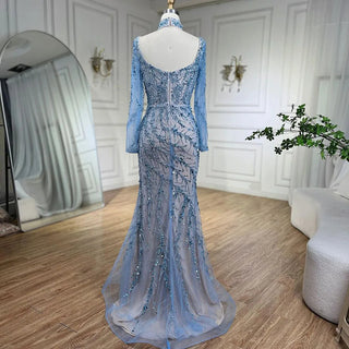 Arabia Blue Mermaid Elegant With Overskirt Luxury Dubai Evening Dress Gown for Women Wedding Party 2024