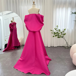 Dubai Fuchsia Dreams: 2024 Luxury Mermaid Evening Dress with Cape Shawl for Arabic Women at Long Wedding Parties and as Esteemed Guests.