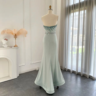 Turquoise Crystal Luxury Dubai Evening Dress: Elegant Long Mermaid Formal Prom Dress for Women's Wedding Party