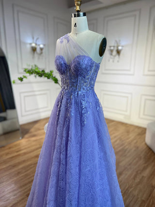 2024 Arabic Lilac One-Shoulder A-Line Lace Appliques Luxury Prom Dress for Women's Party