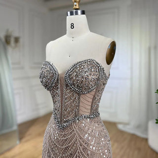 Nude Strapless Mermaid Luxury Evening Dress - Beaded Arabic Design for Women's Wedding Party