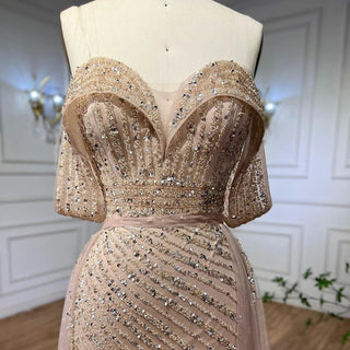 Ships in 1 to 3 Days - Nude Mermaid Elegant With Overskirt Off Shoulder Beaded Split Evening Dresses Gowns For Woman Party 2024