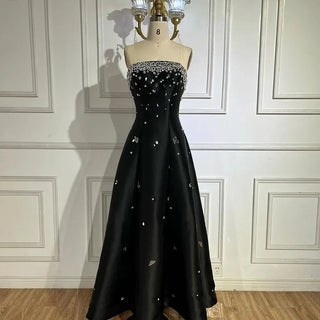 Luxury Dubai Black Beaded Evening Dress for Women 2024 - Elegant Arabic Wedding Birthday Party Formal.