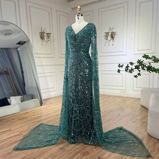 White Luxury Pearls Beaded Mermaid Evening Dress 2024 with Cape Sleeves - Ideal for Women's Wedding Party