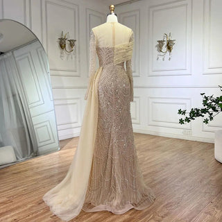 Dubai Arabian Nights: 2024 Nude Mermaid Evening Gown with Overskirt - Luxury Dress for Women's Wedding Party