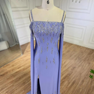 2024 Arabic Lilac Mermaid Cap Sleeve High Split Beaded Luxury Evening Dresses Gowns for Women's Wedding Party