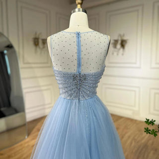 Dubai Arabic Mermaid Blue Elegant with Overskirt Beaded Evening Dresses Gowns for Women's Wedding Party 2024