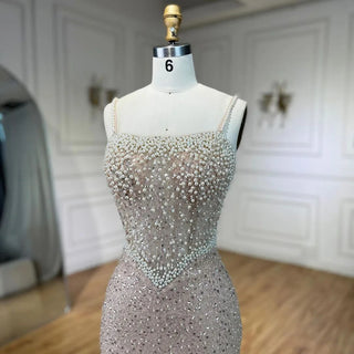 Nude Mermaid Evening Gown - Elegant, Luxurious, Pearls Beaded. Perfect for Women's Wedding Party in 2024