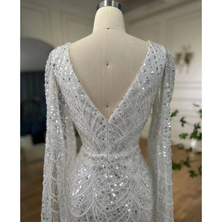 White Luxury Pearls Beaded Mermaid Evening Dress 2024 with Cape Sleeves - Ideal for Women's Wedding Party